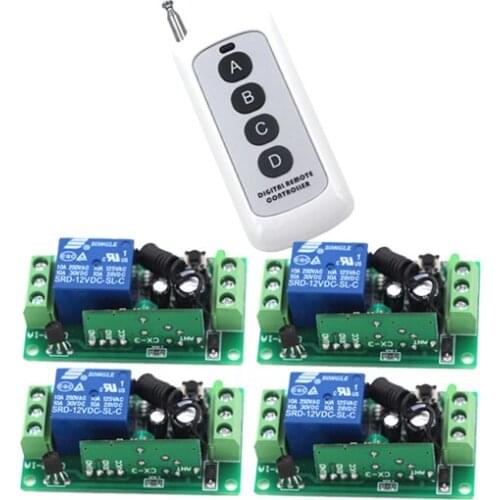 Free Shipping 1CH Radio Wireless Remote Control Light Switch with 1Transmitter + 4Receiver 315/433.92 MHZ for Smart Home