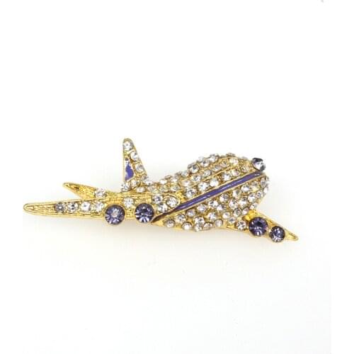 20pcs Gold/Silver Tone Alloy Clear Crystal With Pink and Purple Strip Airplane Brooch Pin