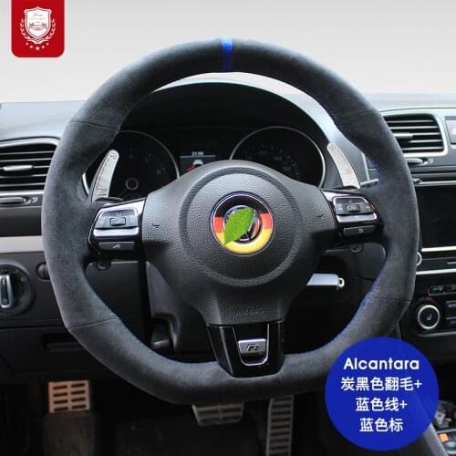 Real Alcantara steering wheel cover for VW Volkswagen Golf 7 gti Lamando Sagitar Magotan Tiguan suede Grip Cover car accessories