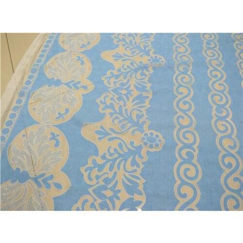 Pure soft blue hollow out pattern lace jacquard natural hemp fashion cloth dress