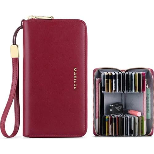Female Long Zipper Genuine Leather Wallets Women Purse RFID Blocking 24 Card Business Card Holder Clutch Bag Wallet for Men