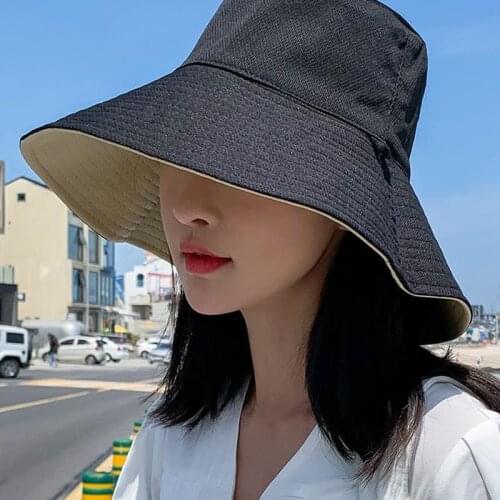 Double-sided Spring Summer Fisherman Hat Female Basin Caps Japanese Version Anti-Ultraviolet Big Brim Sunscreen Hats Bucket Caps