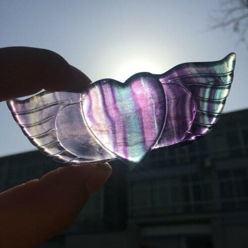 Fluorite heart wings natural stones and crystals hand carved polished quartz minerals gemstones fine gifts