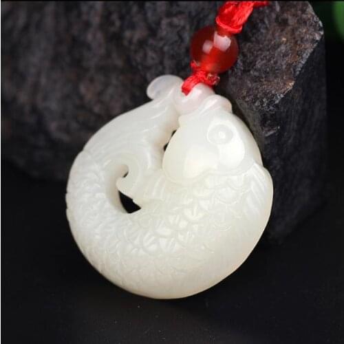 Hetian jade carp pendant white jade year more than pendant men and women with necklace with a certificate