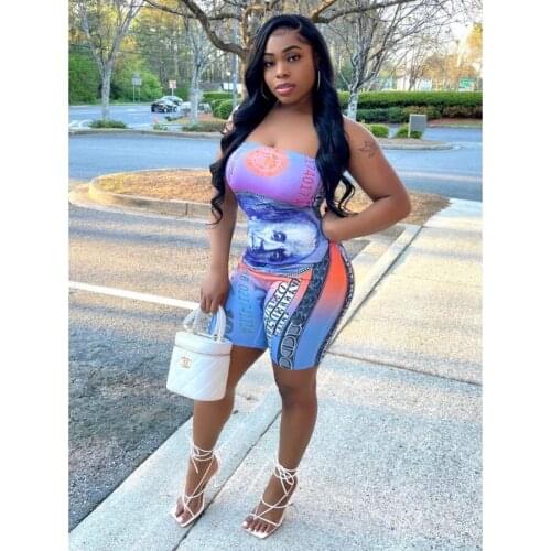 HHDMV 2021 women fashion new sexy street style jumpsuits sleeveless strapless printed tight jumpsuits short pants