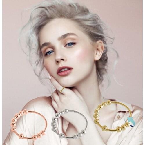 Fidget Beads Rings for Women Rotate Freely Anti Stress Anxiety Ring Single Coil Antistress Beads Rotate Jewlery