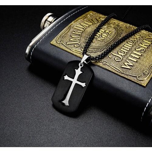 Christian necklaces mens Nameplate cross pendants necklace jewelry on the neck stainless steel black chain necklace hip hop punk