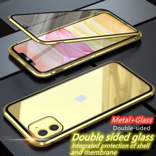 Full Magnetic Adsorption Metal Phone Case for IPhone XR X XS 11 12 Mini Pro Max SE 8 7 6 Plus Double Sided Tempered Glass Cover