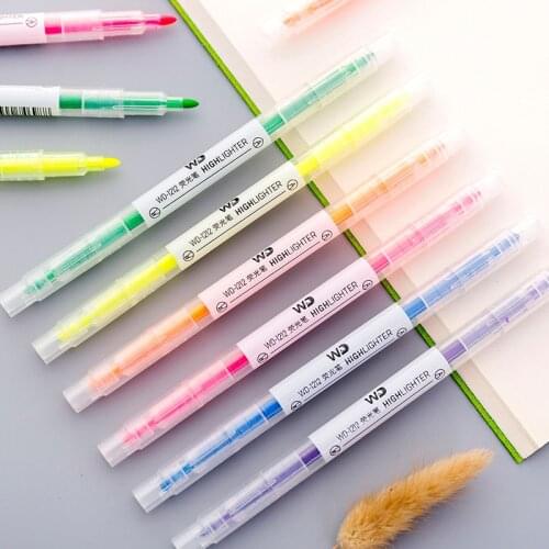 1pcs 6 Color Highlighter Pen Stationery Double Headed Fluorescent Marker Pen Colors Mark Pen Cute