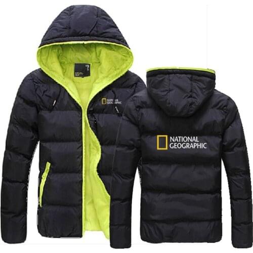 Men 2021 Winter National-Geographic Print Customize Down Survey Expedition Scholar Warm Jackets Zipper Fashion Hoodies SlimCoats