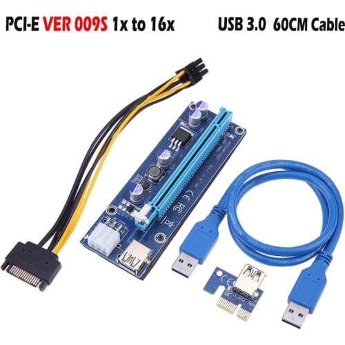 1/6/12PCS VER009S PCI-E Riser Card 009S PCIE PCI Express 1X to 16X Adapter 60CM USB 3.0 Cable SATA to 6Pin Power Cord