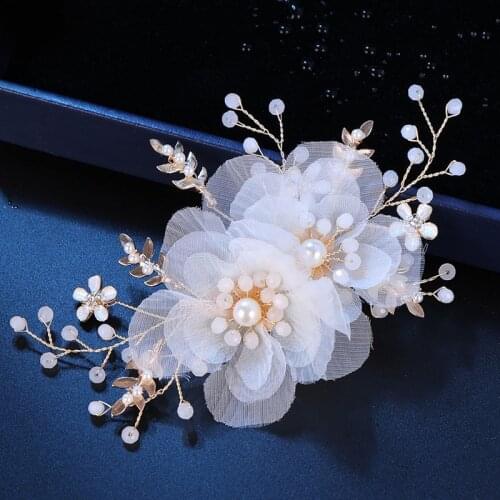 Romantic Wedding Bridal Hair Accessories Bridesmaid Chaste White Flower Tiara Hairclips Crystal Hair pins Sets Headwear Jewelry