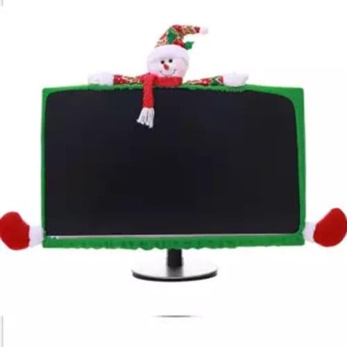 Christmas Computer Monitor Cover 3D Cartoon Flannel Screen Border Protector Christmas Decoration JS22