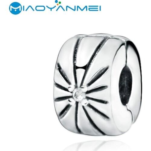 925 Sterling Silver Beads Fit Original Pandora Bracelets Sparkling Sunburst Clip Charm DIY Women Fashion Jewelry Gift