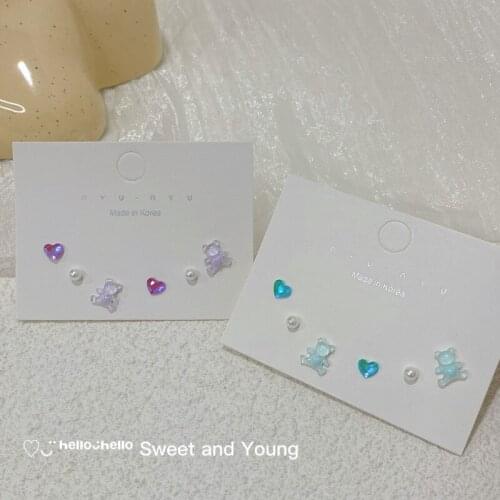 S925 Bear Love Earrings Resin Earring Set Earrings Pink Girl Fashion Simple Small Earrings Trendy Student Gifts