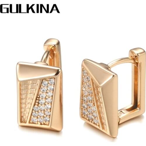Gulkina Hot Natural Zircon Earrings 585 Rose Gold Square Earrings For Women High Quality Daily Fine Fashion Jewelry