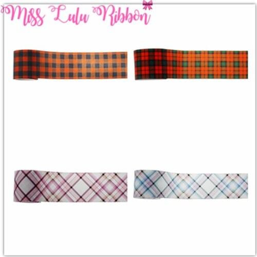 16mm-75mm Geometric Series Colorful Check Printed Grosgrain/Foe Ribbon DIY Gift Packing Stuffs Hair Bowknots Making 50yards/roll