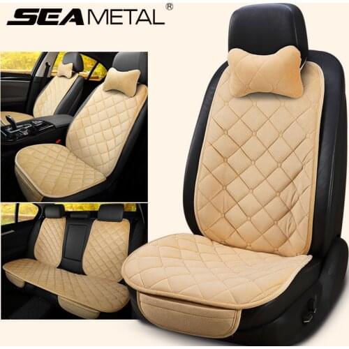 Silk Velvet Car Seat Cover With Back Pad Universal Front Chair Cushion Mat With Neck Pillows Skin-Friendly Warm Surface For Baby
