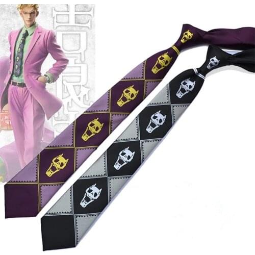 Cosplay JoJos Bizarre Adventure Neck Tie Anime KILLER QUEEN Kira Yoshikage Skull NeckTie Halloween Costumes Accessories