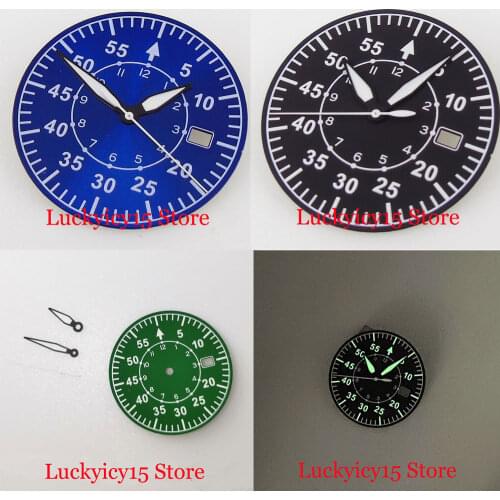 Sterile 33.6mm Green Luminous Watch Dial Hand Set fit NH35A Date Display Steel