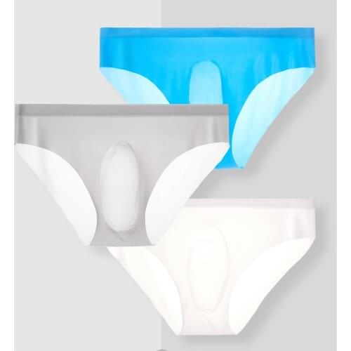 Ice Silk Briefs Men Seamless Panties 3D Bulge Pouch Middle Waist Underpants Breathable Thin Sports Underwear Calzoncillos Hombre