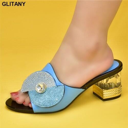 Nigerian Women Party Pumps Decorated with Rhinestone Wedding Shoes Bride Transparent High Heels Patent Leather Open Toe Pumps