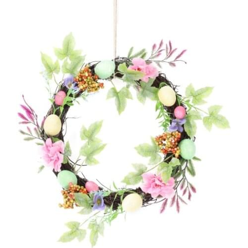 30cm/11"Easter Day Decoration Cross Wreath With Easter Egg Ferns Cherry Berries Wreaths & Garlands