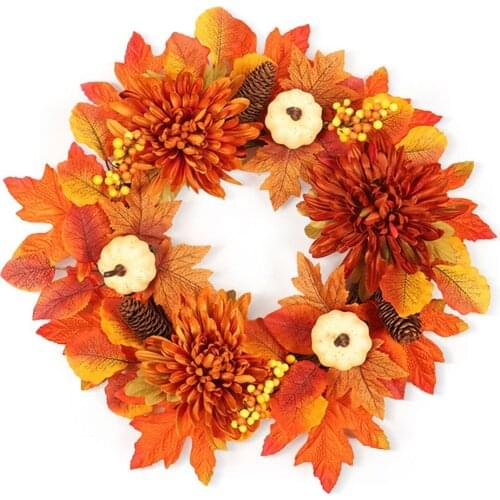 Thanksgiving Maple Leaves Wreath Artificial Pumpkin Wreath Front Door Hanging Wall Ornaments Home Thanksgiving Decoration