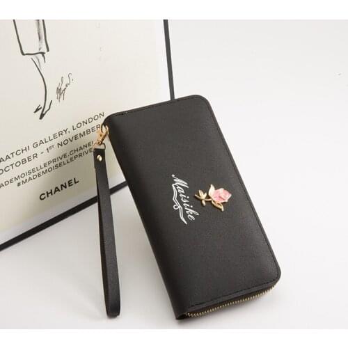 Women Fashion Zipper Pu Leather Wallets Female Rose Flower Decoration Coin Purse Ladies Wristband Multi-card Wallets Phone Bag