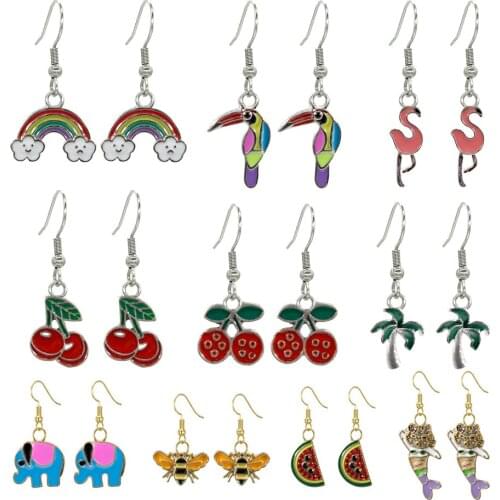 Trendy Enamel Rainbow Dangle Earrings for Women Girls Kids Elephant Bee Animal Cute Drop Earring Spring Summer Jewelry Gift