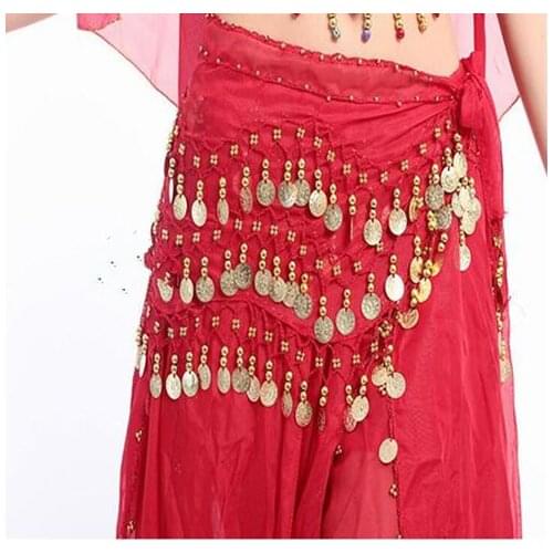 Belly Dance Scarf Costume Silver Coins Skirt Belt Hip Wrap Waist Chain Professional Stage Clothing Woman Dance Wear 128 coins