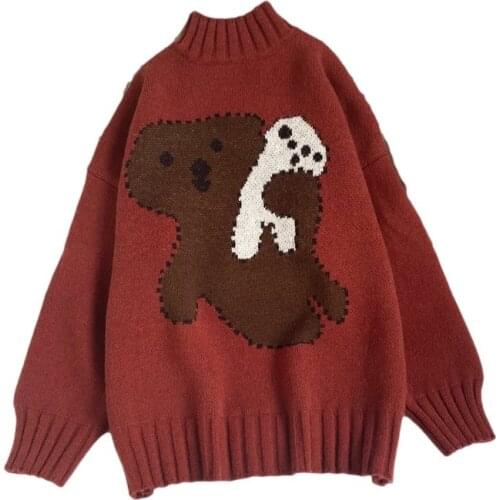 Turtleneck Knit Sweaters For Women Cartoon Embroidery Full Sleeve Casual Pullover Women 2020 Winter Ladies Basic Cute Warm Tops