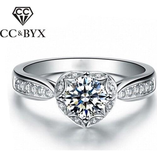 Lover' Gift White Gold Color Wedding Ring Heart Love Promise Rings For Women Vintage Jewelleries bague Bijoux Accessories CC107