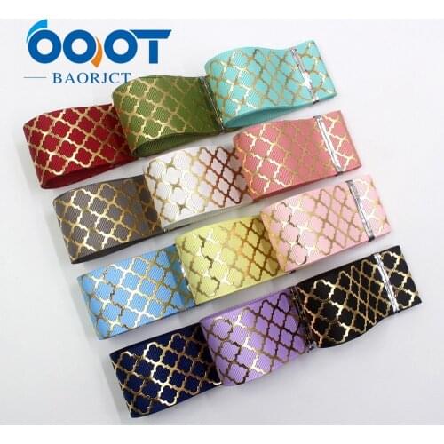 I-19814-1927,1-1/2inch 38mm hot gold geometric Printed Grosgrain Ribbon 10yards DIY handmade Headdress bow Accessories