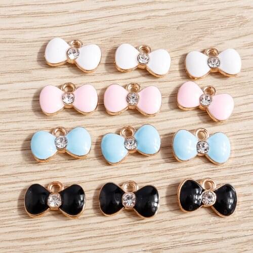 10pcs 15*9mm Crystal Charms Enamel Small Bowknot Charms Pendants for Making Necklaces Bracelets Earrings DIY Jewelry Findings