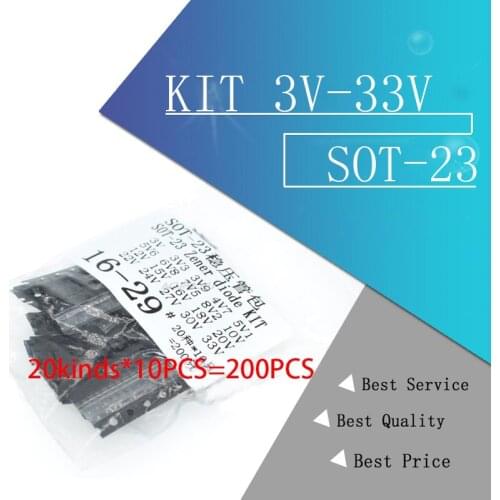 20kinds*10PCS=200PCS Zener diode in SOT23 package Samples ki KIT 3V-33V