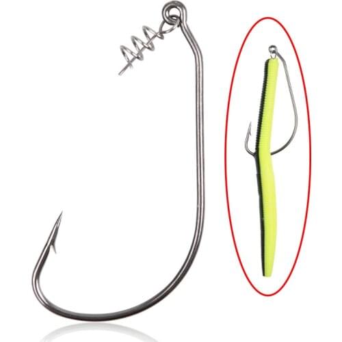 200pcs/lot Jig fishing hook with Soft Bait Spring Twist Lock Pins Crank Hook worm Connector for Texas fishing rig tackle