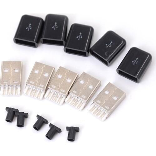 5X Type A Plug 4 pin Male Adapter USB 2.0 Solder Connector Black Cover Square Micro USB Cable Connector For Computer