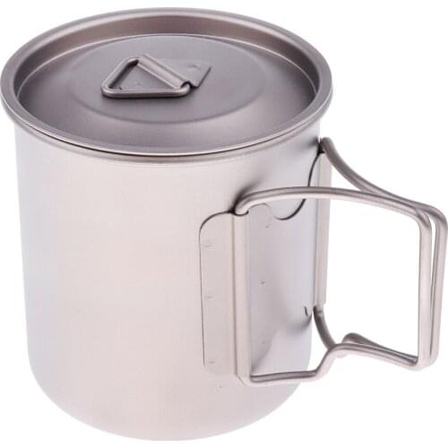 420ml/550ml Titanium Portable Outdoor Picnic Camping Cup Bowl Cooking Pot Folding Handle Backpacking Travel Coffee Mug