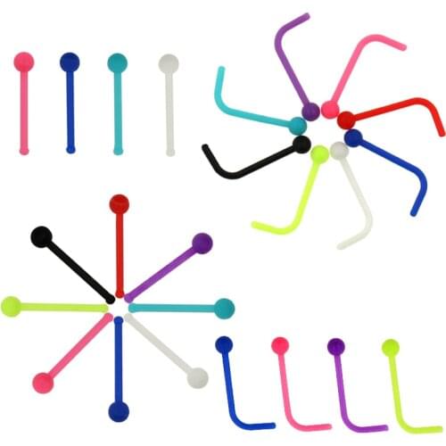8pcs Acrylic Ball Nose Ring Studs L-shaped Nose Bone Rings Bar Nostril Piercing Nariz Colorful for Women Man Body Jewelry 20G