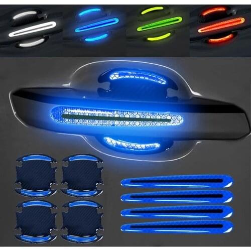 8 General-Purpose 3D Carbon Fiber Car Door Handle Stickers Scratch-Resistant Stickers Car Safety Reflective Strip Car Stickers