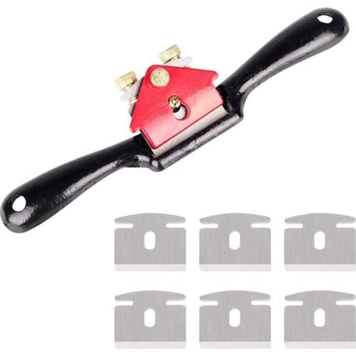 9Inch Adjustable SpokeShave with Flat Base and Metal Blade,Wood Working Wood Craft Hand Tool with 6 Pcs Planer Blade