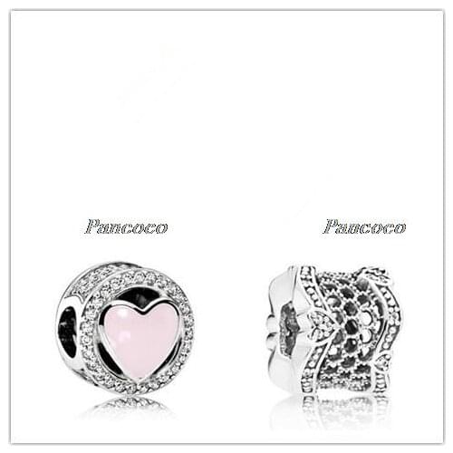 925 Sterling Silver Charm Pink Openwork Wonderful Love With Crystal Beads Fit Women Pandora Bracelet & Necklace Jewelry