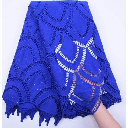 African Dry Lace Fabrics Stoned Nigerian Guipure Cord Lace Fabric 2019 High Quality Lace Royal Blue Net Fabric For Wedding S1819