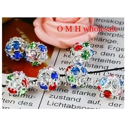 OMH Free ship jewelry wholesale fashion bead Chains Beads 20PCS COLOR crystal FLOWER BALL SILVERY CHARM LOOSE BEAD 8mm ZL02