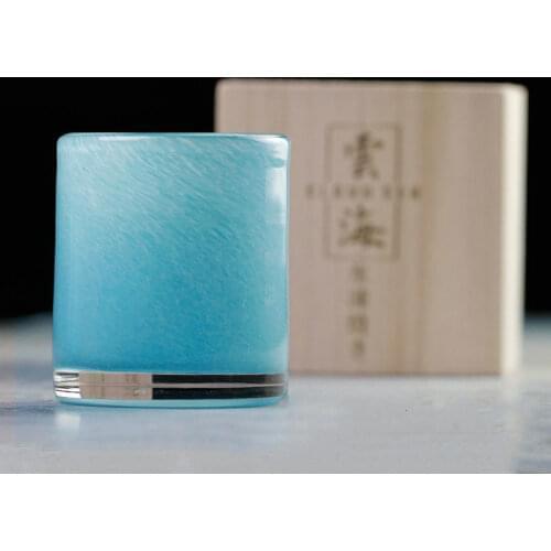 Cloud Sea Blue Glaze Crystal Handmade Artwork Wine Glass Rare Whiskey Cup Whisky Vodka Spirits Liquor Shot Glass Wooden Gift Box