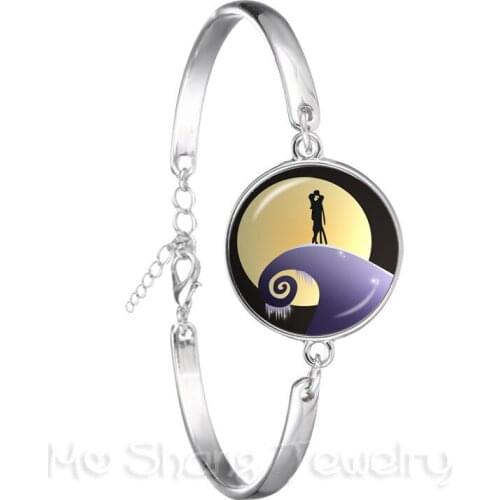 The Nightmare Before Christmas Pattern Chain Bracelet 18mm Jack And Sally Glass Dome Bangle For Halloween Gifts