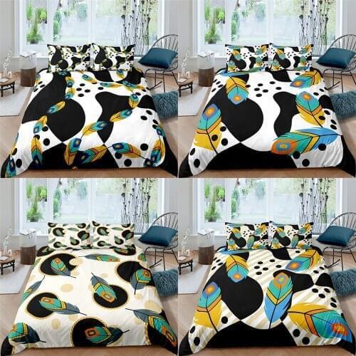 Home Textiles Luxury 3D Peacock Feather Print Duvet Cover Set 2/3 Pcs Pillowcase Kid Bedding Set AU/EU/UK/US Queen and King Size