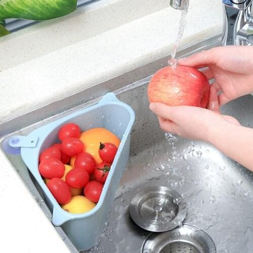 Kitchen Triangular Sink Filter Sink Strainer Vegetable Fruit Drainer Basket Suction Cup Sponge Holder Storage Rack Sink Filter