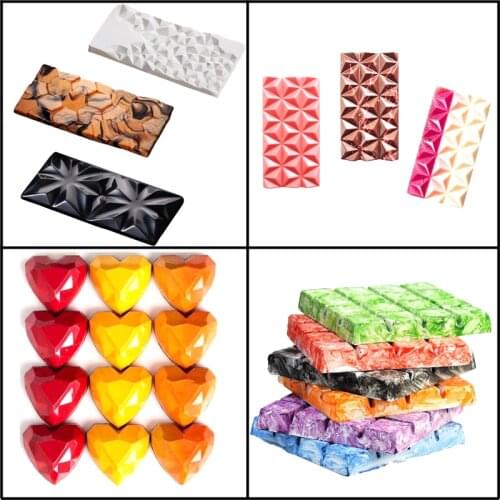 Meibum Chocolate Mold Polycarbonate 3D Plastic Diamond Choco Block Candy Moulds Party Dessert Form Pastry Tray Baking Tools